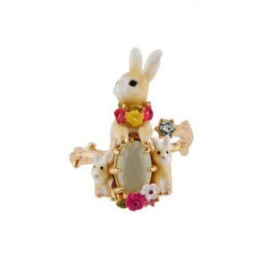 Les Nereides Rabbits & Crystal Stone Adjustable Ring